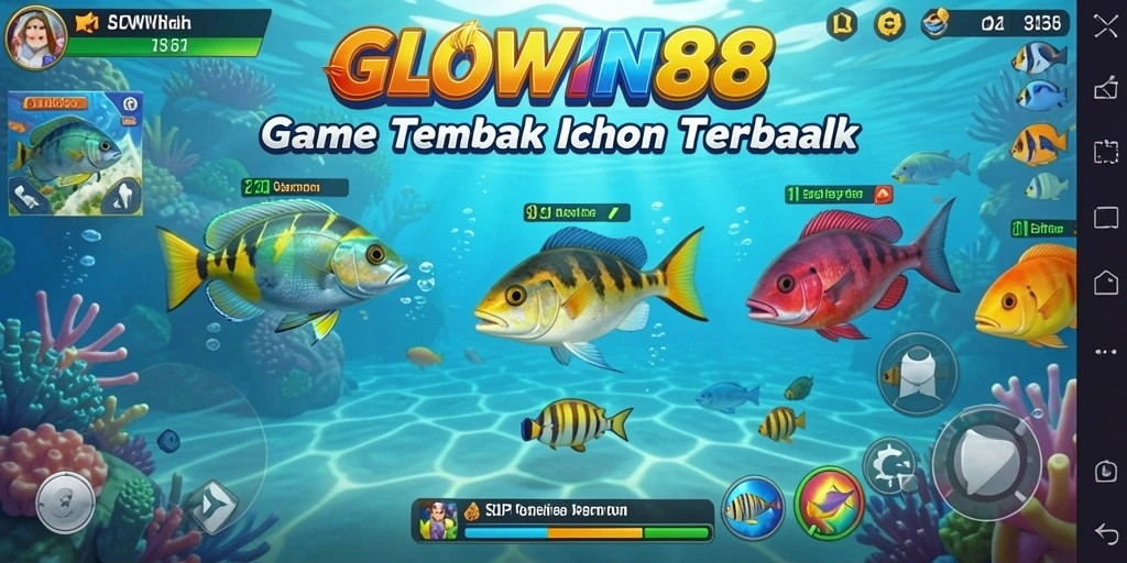 Tampilan gameplay GLOWIN88 dengan aksi menembak ikan yang seru.
