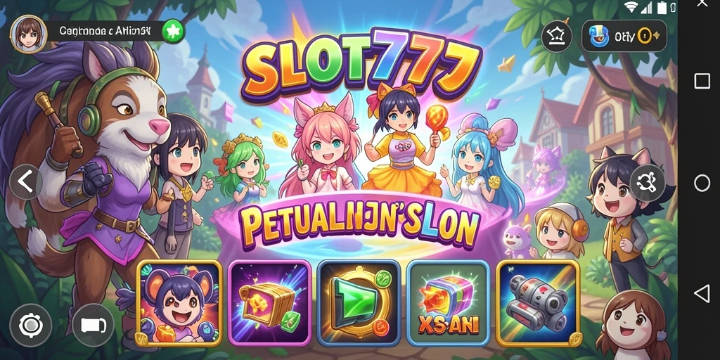 Screenshot SLOT777 menampilkan karakter Anime dan gameplay slot yang mendebarkan.